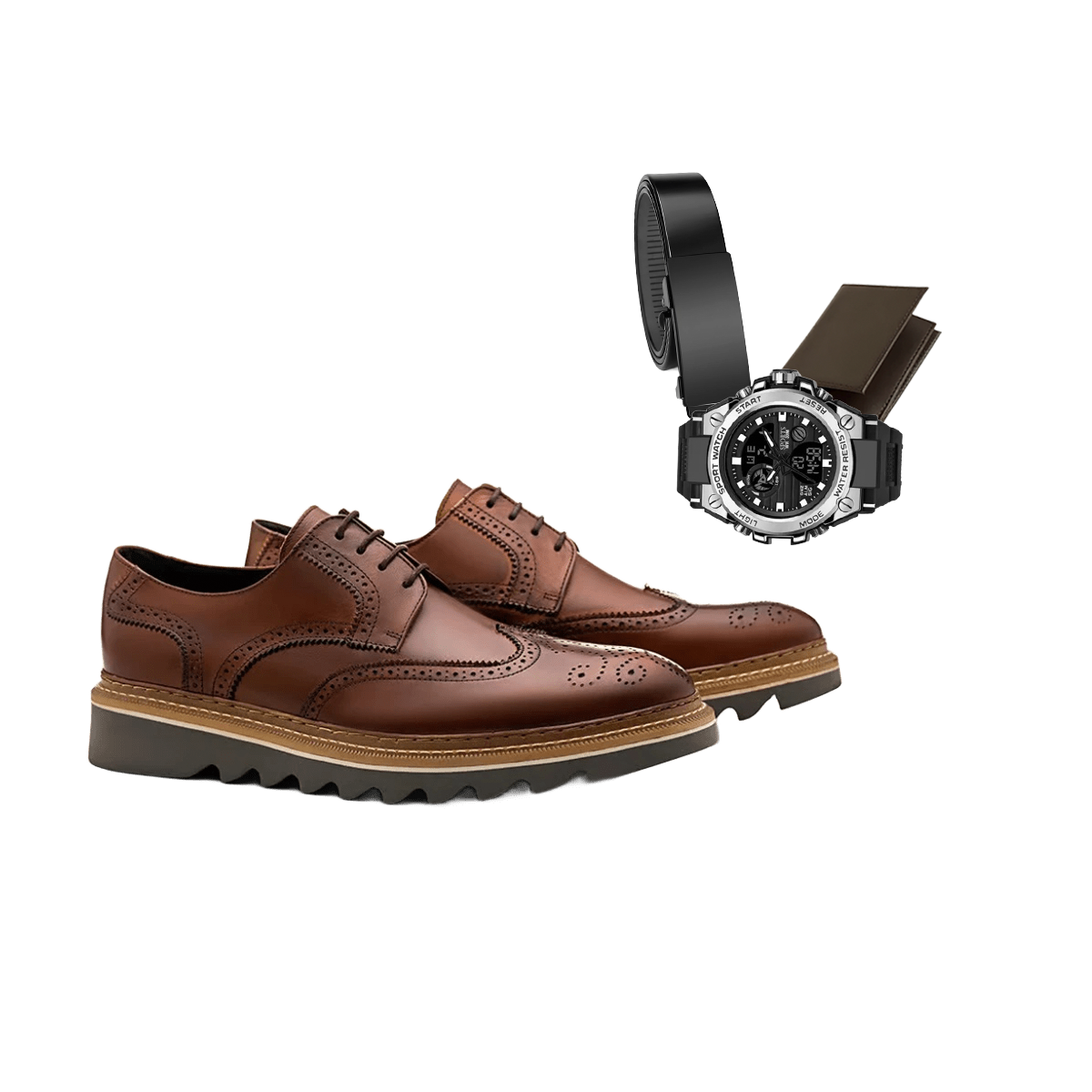 Kit Zapato Social Derby Línea Bold en Cuero 100% Bovino + REGALOS: Reloj Táctico, Cinturón de Cuero y Billetera | PROMOCIÓN ESPECIAL 30 AÑOS - ENVÍO GRATIS