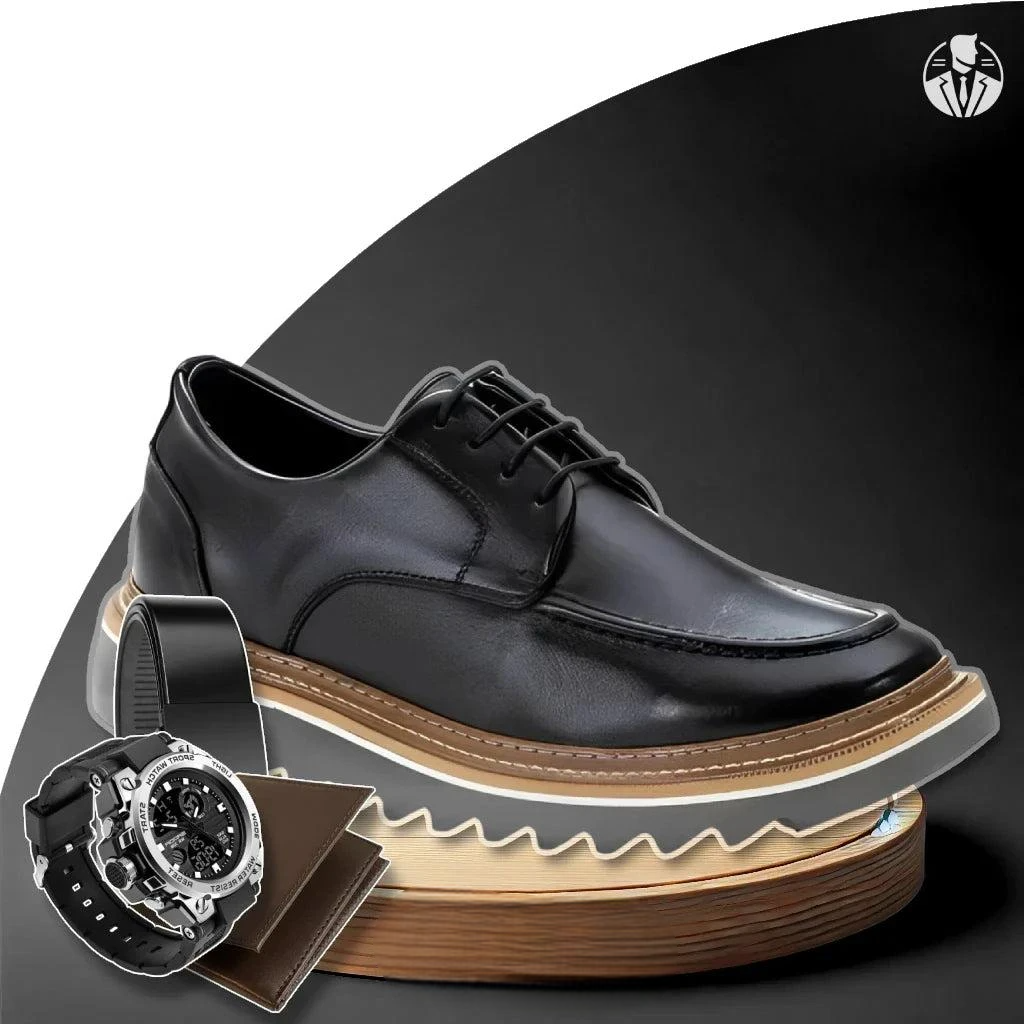 Kit Zapato Social Derby Línea Bold en Cuero 100% Bovino + REGALOS: Reloj Táctico, Cinturón de Cuero y Billetera | PROMOCIÓN ESPECIAL 30 AÑOS - ENVÍO GRATIS