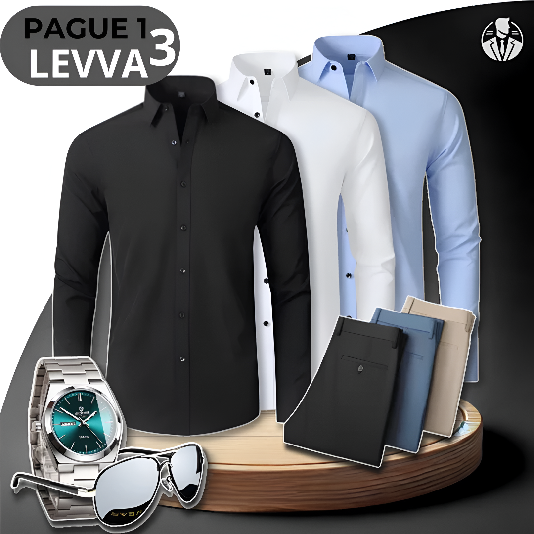 [PAGA 1, LLEVE 3] Camisas Sociales Manga Larga Bold De Seda Color Hielos + Obsequios: 3 PANTALONES, RELOJ Y ANTEOJOS