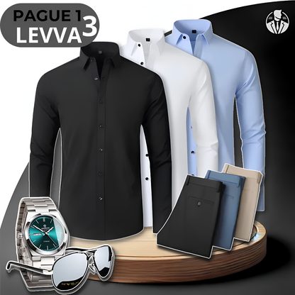 [PAGA 1, LLEVE 3] Camisas Sociales Manga Larga Bold De Seda Color Hielos + Obsequios: 3 PANTALONES, RELOJ Y ANTEOJOS
