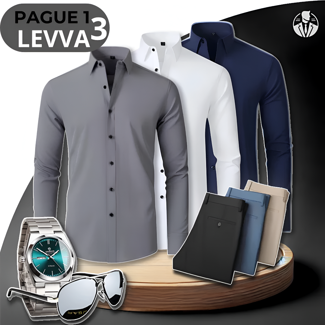 [PAGA 1, LLEVE 3] Camisas Sociales Manga Larga Bold De Seda Color Hielos + Obsequios: 3 PANTALONES, RELOJ Y ANTEOJOS