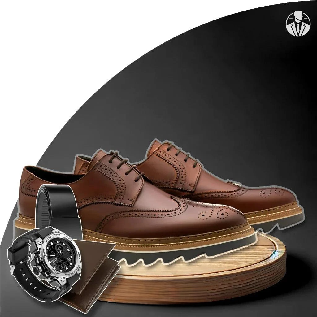 Kit Zapato Social Derby Línea Bold en Cuero 100% Bovino + REGALOS: Reloj Táctico, Cinturón de Cuero y Billetera | PROMOCIÓN ESPECIAL 30 AÑOS - ENVÍO GRATIS